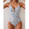 imageEomenie One Piece Swimsuit for Women Tummy Control Ruched Bathing Suit V Wire Neck Slimming Swim SuitsOrange Blue Floral
