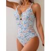 imageEomenie One Piece Swimsuit for Women Tummy Control Ruched Bathing Suit V Wire Neck Slimming Swim SuitsOrange Blue Floral