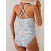 imageEomenie One Piece Swimsuit for Women Tummy Control Ruched Bathing Suit V Wire Neck Slimming Swim SuitsOrange Blue Floral