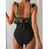 imageEomenie One Piece Swimsuit for Women Tummy Control Ruffle Bathing Suit V Neck Ruched Swim Suit Slimming Cutout SwimwearArmy Green black