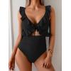 imageEomenie One Piece Swimsuit for Women Tummy Control Ruffle Bathing Suit V Neck Ruched Swim Suit Slimming Cutout SwimwearBlack