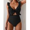 imageEomenie One Piece Swimsuit for Women Tummy Control Ruffle Bathing Suit V Neck Ruched Swim Suit Slimming Cutout SwimwearBlack