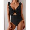 imageEomenie One Piece Swimsuit for Women Tummy Control Ruffle Bathing Suit V Neck Ruched Swim Suit Slimming Cutout SwimwearBlack