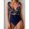 imageEomenie One Piece Swimsuit for Women Tummy Control Ruffle Bathing Suit V Neck Ruched Swim Suit Slimming Cutout SwimwearBlack Floral