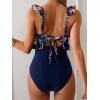 imageEomenie One Piece Swimsuit for Women Tummy Control Ruffle Bathing Suit V Neck Ruched Swim Suit Slimming Cutout SwimwearBlack Floral