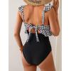 imageEomenie One Piece Swimsuit for Women Tummy Control Ruffle Bathing Suit V Neck Ruched Swim Suit Slimming Cutout SwimwearBlack Plaid