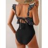 imageEomenie One Piece Swimsuit for Women Tummy Control Ruffle Bathing Suit V Neck Ruched Swim Suit Slimming Cutout SwimwearBlack Polka Dots