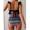 imageEomenie One Piece Swimsuit for Women Tummy Control Ruffle Bathing Suit V Neck Ruched Swim Suit Slimming Cutout SwimwearBlack Print