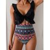 imageEomenie One Piece Swimsuit for Women Tummy Control Ruffle Bathing Suit V Neck Ruched Swim Suit Slimming Cutout SwimwearBlack Print