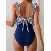 imageEomenie One Piece Swimsuit for Women Tummy Control Ruffle Bathing Suit V Neck Ruched Swim Suit Slimming Cutout SwimwearBlue Floral