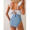 imageEomenie One Piece Swimsuit for Women Tummy Control Ruffle Bathing Suit V Neck Ruched Swim Suit Slimming Cutout SwimwearBlue Stripes