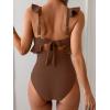 imageEomenie One Piece Swimsuit for Women Tummy Control Ruffle Bathing Suit V Neck Ruched Swim Suit Slimming Cutout SwimwearBrown