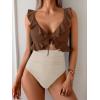 imageEomenie One Piece Swimsuit for Women Tummy Control Ruffle Bathing Suit V Neck Ruched Swim Suit Slimming Cutout SwimwearBrown white