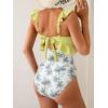 imageEomenie One Piece Swimsuit for Women Tummy Control Ruffle Bathing Suit V Neck Ruched Swim Suit Slimming Cutout SwimwearGreen Print
