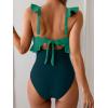 imageEomenie One Piece Swimsuit for Women Tummy Control Ruffle Bathing Suit V Neck Ruched Swim Suit Slimming Cutout SwimwearGreen peacock Green