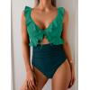 imageEomenie One Piece Swimsuit for Women Tummy Control Ruffle Bathing Suit V Neck Ruched Swim Suit Slimming Cutout SwimwearGreen peacock Green