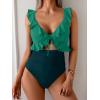 imageEomenie One Piece Swimsuit for Women Tummy Control Ruffle Bathing Suit V Neck Ruched Swim Suit Slimming Cutout SwimwearGreen peacock Green
