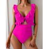 imageEomenie One Piece Swimsuit for Women Tummy Control Ruffle Bathing Suit V Neck Ruched Swim Suit Slimming Cutout SwimwearHot Pink