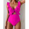 imageEomenie One Piece Swimsuit for Women Tummy Control Ruffle Bathing Suit V Neck Ruched Swim Suit Slimming Cutout SwimwearHot Pink