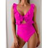 imageEomenie One Piece Swimsuit for Women Tummy Control Ruffle Bathing Suit V Neck Ruched Swim Suit Slimming Cutout SwimwearHot Pink
