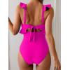 imageEomenie One Piece Swimsuit for Women Tummy Control Ruffle Bathing Suit V Neck Ruched Swim Suit Slimming Cutout SwimwearHot Pink