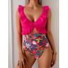 imageEomenie One Piece Swimsuit for Women Tummy Control Ruffle Bathing Suit V Neck Ruched Swim Suit Slimming Cutout SwimwearHot Pink Floral