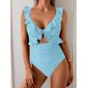 imageEomenie One Piece Swimsuit for Women Tummy Control Ruffle Bathing Suit V Neck Ruched Swim Suit Slimming Cutout SwimwearLight Blue