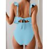 imageEomenie One Piece Swimsuit for Women Tummy Control Ruffle Bathing Suit V Neck Ruched Swim Suit Slimming Cutout SwimwearLight Blue