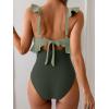imageEomenie One Piece Swimsuit for Women Tummy Control Ruffle Bathing Suit V Neck Ruched Swim Suit Slimming Cutout SwimwearLight Green army Green