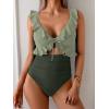 imageEomenie One Piece Swimsuit for Women Tummy Control Ruffle Bathing Suit V Neck Ruched Swim Suit Slimming Cutout SwimwearLight Green army Green