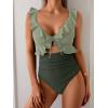 imageEomenie One Piece Swimsuit for Women Tummy Control Ruffle Bathing Suit V Neck Ruched Swim Suit Slimming Cutout SwimwearLight Green army Green