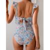 imageEomenie One Piece Swimsuit for Women Tummy Control Ruffle Bathing Suit V Neck Ruched Swim Suit Slimming Cutout SwimwearOrange Floral