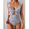 imageEomenie One Piece Swimsuit for Women Tummy Control Ruffle Bathing Suit V Neck Ruched Swim Suit Slimming Cutout SwimwearOrange Floral