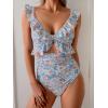 imageEomenie One Piece Swimsuit for Women Tummy Control Ruffle Bathing Suit V Neck Ruched Swim Suit Slimming Cutout SwimwearOrange Floral