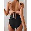 imageEomenie One Piece Swimsuit for Women Tummy Control Ruffle Bathing Suit V Neck Ruched Swim Suit Slimming Cutout SwimwearPeach Pink black
