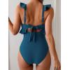 imageEomenie One Piece Swimsuit for Women Tummy Control Ruffle Bathing Suit V Neck Ruched Swim Suit Slimming Cutout SwimwearPeacock Blue