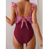 imageEomenie One Piece Swimsuit for Women Tummy Control Ruffle Bathing Suit V Neck Ruched Swim Suit Slimming Cutout SwimwearPink Plaid