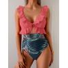 imageEomenie One Piece Swimsuit for Women Tummy Control Ruffle Bathing Suit V Neck Ruched Swim Suit Slimming Cutout SwimwearPink Print