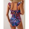 imageEomenie One Piece Swimsuit for Women Tummy Control Ruffle Bathing Suit V Neck Ruched Swim Suit Slimming Cutout SwimwearPurple Print