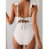 imageEomenie One Piece Swimsuit for Women Tummy Control Ruffle Bathing Suit V Neck Ruched Swim Suit Slimming Cutout SwimwearWhite