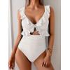 imageEomenie One Piece Swimsuit for Women Tummy Control Ruffle Bathing Suit V Neck Ruched Swim Suit Slimming Cutout SwimwearWhite