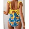 imageEomenie One Piece Swimsuit for Women Tummy Control Ruffle Bathing Suit V Neck Ruched Swim Suit Slimming Cutout SwimwearYellow Floral