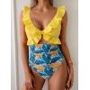 imageEomenie One Piece Swimsuit for Women Tummy Control Ruffle Bathing Suit V Neck Ruched Swim Suit Slimming Cutout SwimwearYellow Floral