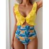 imageEomenie One Piece Swimsuit for Women Tummy Control Ruffle Bathing Suit V Neck Ruched Swim Suit Slimming Cutout SwimwearYellow Floral