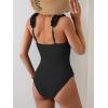 imageEomenie Womens One Piece Swimsuit 2025 Tummy Control Square Neck Bathing Suit Ruffle Straps Ribbed SwimwearAblack