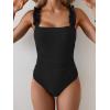 imageEomenie Womens One Piece Swimsuit 2025 Tummy Control Square Neck Bathing Suit Ruffle Straps Ribbed SwimwearAblack