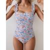 imageEomenie Womens One Piece Swimsuit 2025 Tummy Control Square Neck Bathing Suit Ruffle Straps Ribbed SwimwearAblue Orange