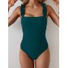 imageEomenie Womens One Piece Swimsuit 2025 Tummy Control Square Neck Bathing Suit Ruffle Straps Ribbed SwimwearApeacock Green