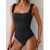 imageEomenie Womens One Piece Swimsuit 2025 Tummy Control Square Neck Bathing Suit Ruffle Straps Ribbed SwimwearBlack