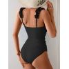 imageEomenie Womens One Piece Swimsuit 2025 Tummy Control Square Neck Bathing Suit Ruffle Straps Ribbed SwimwearBlack